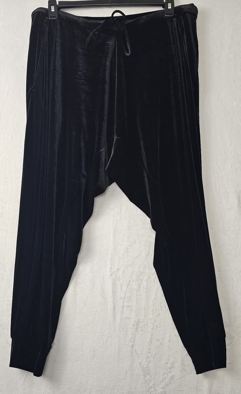 Eileen Fisher High Rise Crop Velour Velvet Jogger Pants Black Size XL